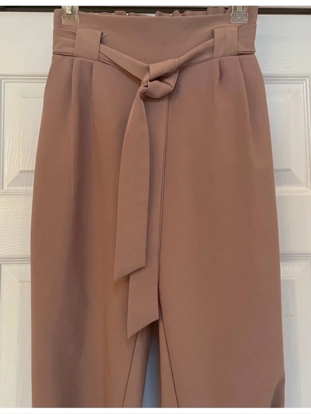 Grace Karin Women’s Paperbag Tie Waist Ankle Pants Size Small Taupe Bow Detail